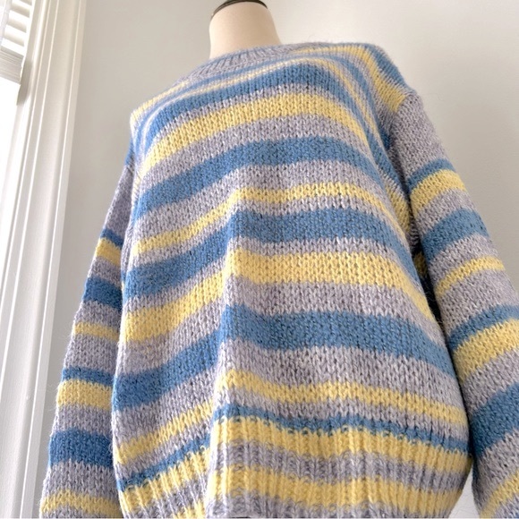 🌸NWT Multi Color Block Mix Striped Balloon Sleeve Cozy Knit Sweater - Picture 7 of 11